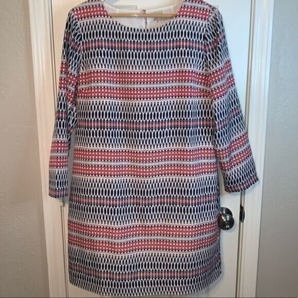 J.Crew Multicolor Abstract Printed 3/4 Sleeved Gallery Shift Dress size 14 - Picture 2 of 5